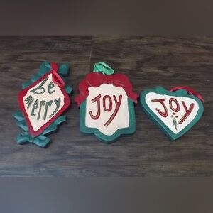 Christmas Wooden Word Sign Ornament Set  Joy Merry Farmhouse Rustic Country - 3